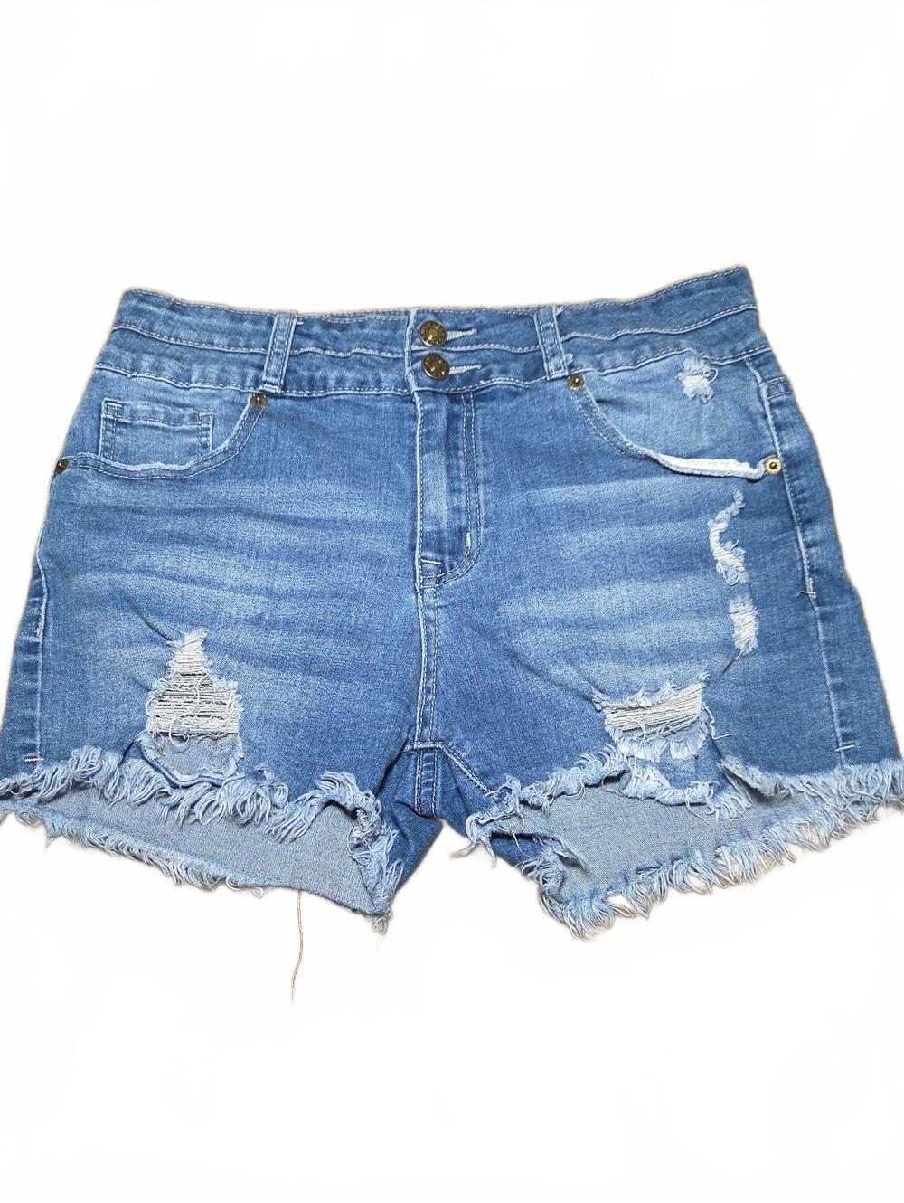 Distressed High-Waist Denim Shorts | M